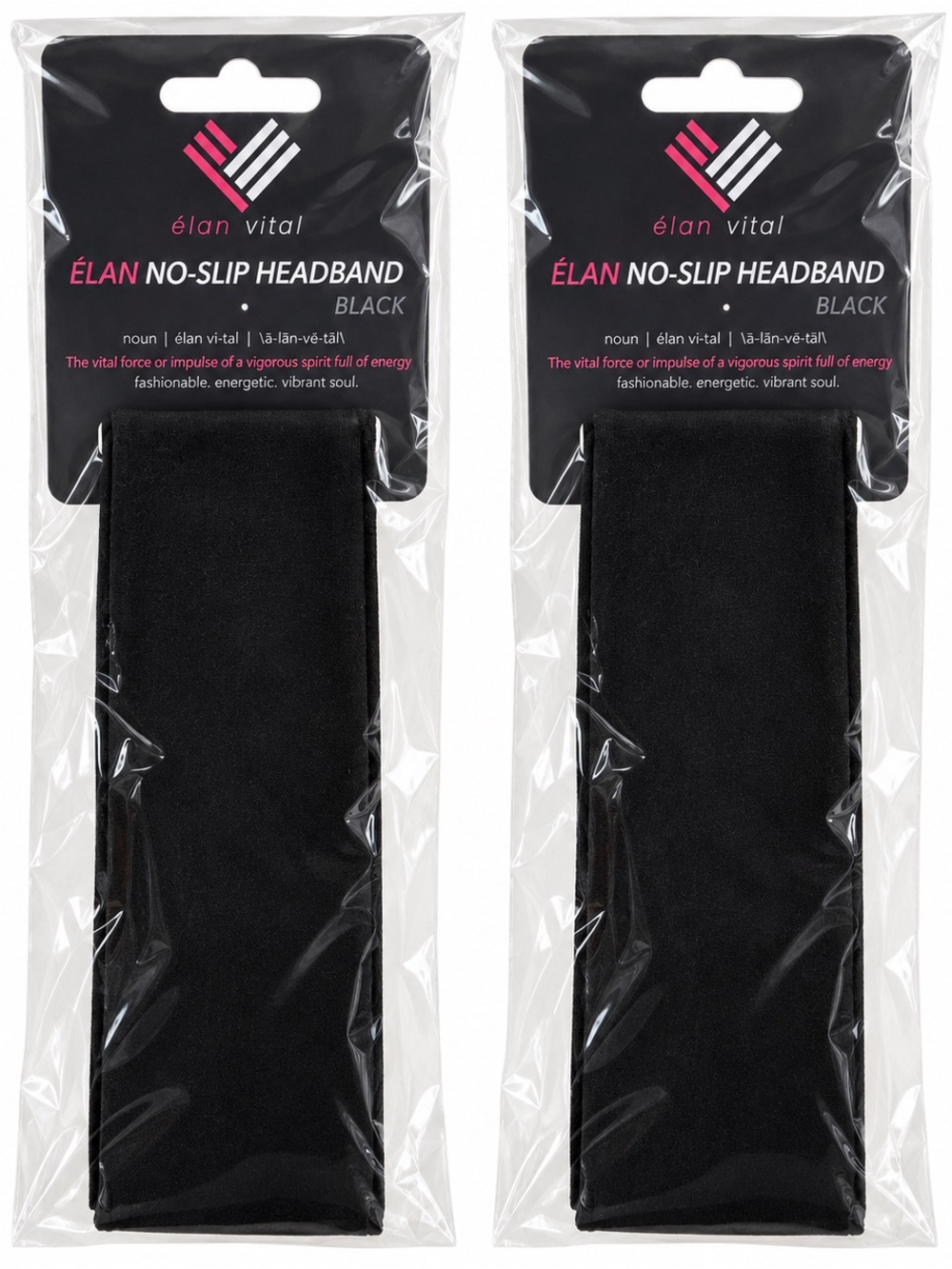 Élan Vital No-Slip Workout Headbands 2-Pack Black Moisture Wicking NEW